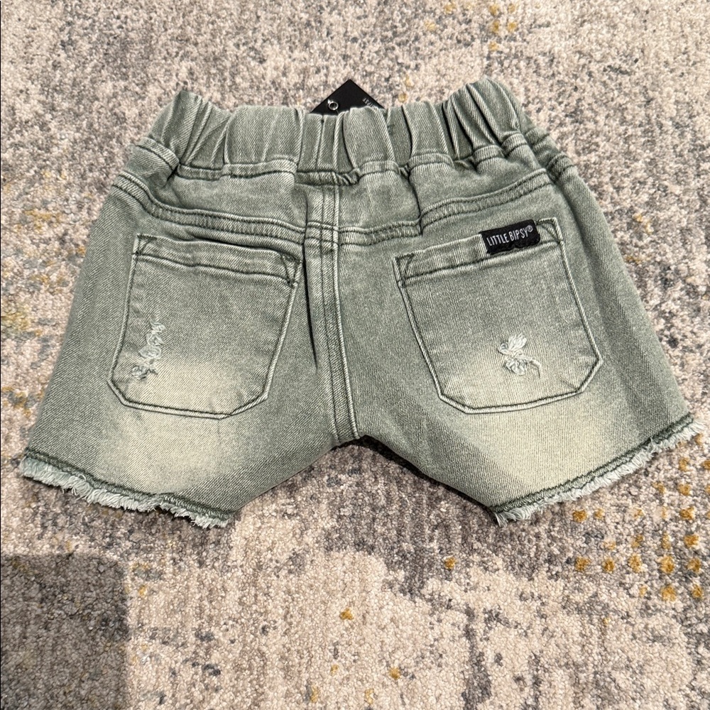 Little Bipsy Green Distressed Kids Shorts - Picture 3 of 3